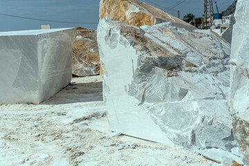 detail of broken marble blocks at quarry, Carrara, Italy