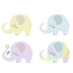 Cute baby elephants in pastel colors. Set of adorable vector characters.