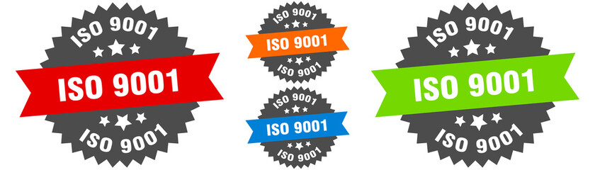 iso 9001 sign. round ribbon label set. Seal