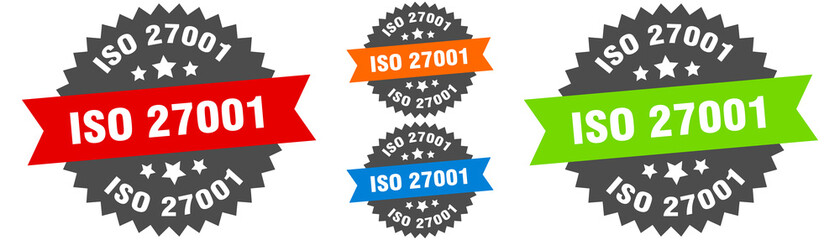 iso 27001 sign. round ribbon label set. Seal