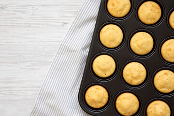 Homemade Cornbread Muffins, top view. Flat lay, overhead, from above. Copy space.