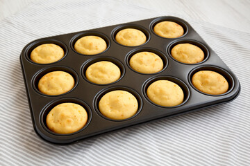 Homemade Cornbread Muffins, low angle view.