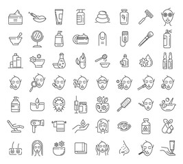 Beautician icons set. Outline set of beautician vector icons for web design isolated on white background