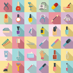 Manicurist icons set. Flat set of manicurist vector icons for web design