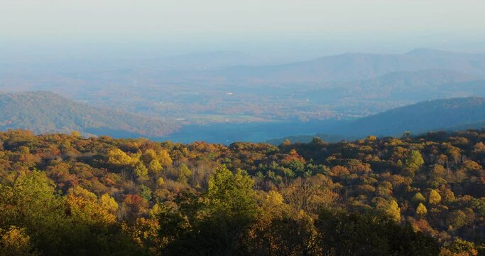 Autumn in Blue Ridge Mountains in Virginia panning medium shot 