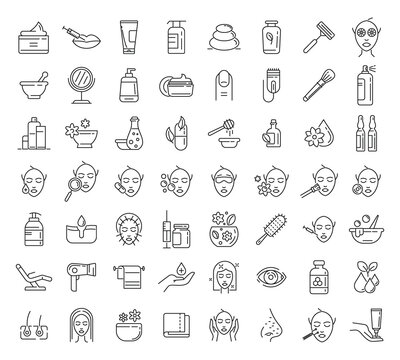 Beautician icons set. Outline set of beautician vector icons for web design isolated on white background