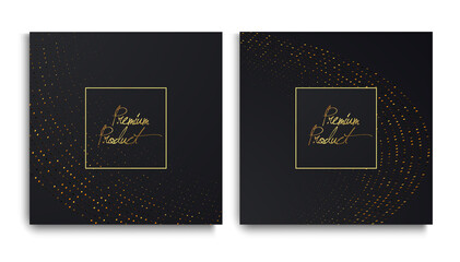 Luxury Premium design. Vector set packaging templates with with golden glitters for luxury products. Collection of design elements with golden foil. 	
Black paper cut background. VIP design