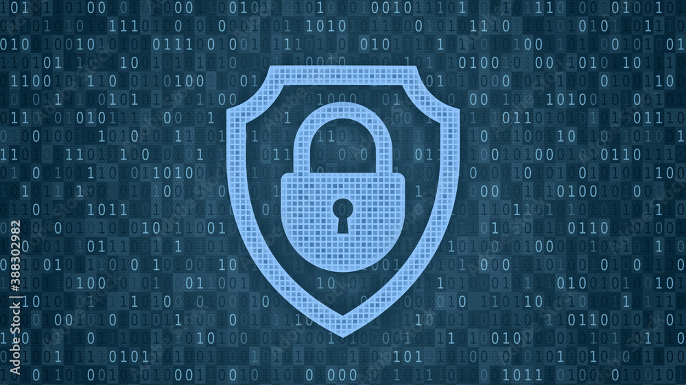 Poster cybersecurity. padlock with keyhole icon in the guard shield