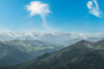 Obraz na płótnie Canvas Beautiful mountains landscape with snow peaks and blue sky.