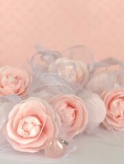 Pink roses and bows with pink heart