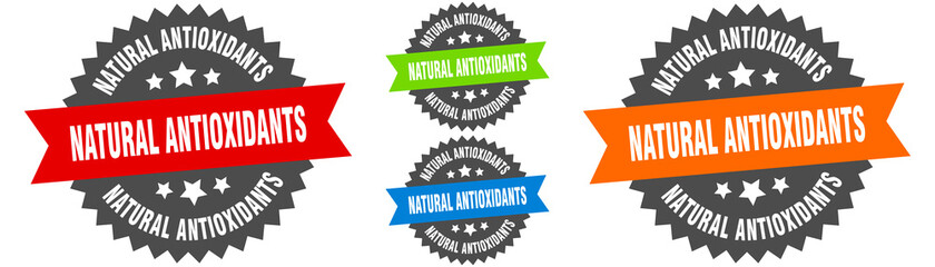 natural antioxidants sign. round ribbon label set. Seal