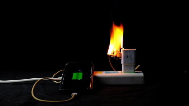 Power supply adapter burns with fire while mobile phone on recharge