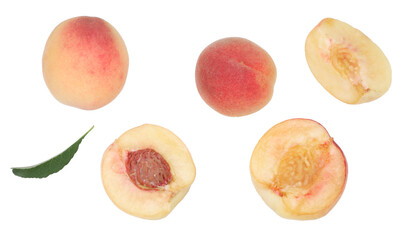 Peach and slises isolated on a white background, clipping path, top view
