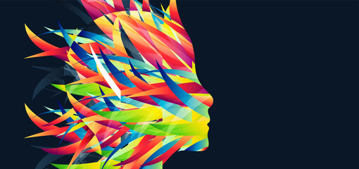 The silhouette of the human head is made with the help of colored waves.
