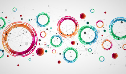 Naklejka premium Technical background with plexus effect and made of techno circles.