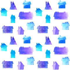 House sky blue fresh stay home work isolation icon watercolor background pattern seamless repeating house landscape wrapping paper building