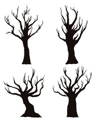 Set with Silhouettes of Dry Trees over White Background, Vector Illustration