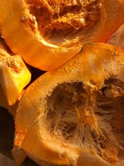 Fresh ripe pumpkin on a wooden table