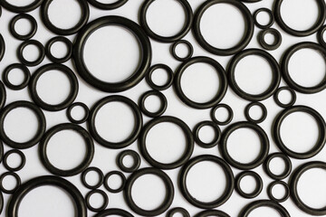 A set of rubber O-rings used for sealing in hydraulic and pneumatic mechanisms.
