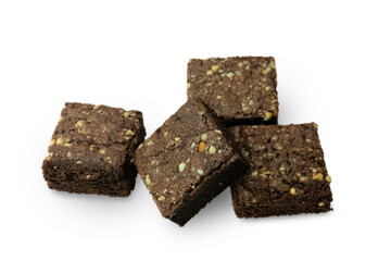 group of chocolate brownies isolated om white background with clipping path
