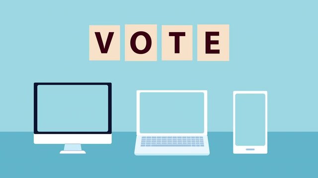 election day democratic animation with vote online with electronic devices