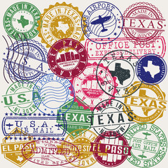 El Paso Texas. Set of Stamps. Travel Stamp. Made In Product. Design Seals Old Style Insignia.