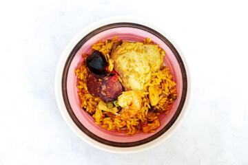 Prawn with rice - close up of prawn with rice - traditional Spanish food paella