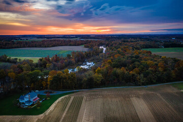 Fototapeta premium Drone Sunrise in Plainsboro Princeton New Jersey