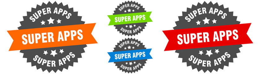 super apps sign. round ribbon label set. Seal