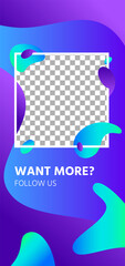 Fluid shapes story. Abstract follow us social media story template, Page for application follow us content with place for photo, vector illustration