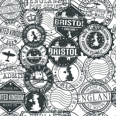 Bristol England Stamps Background. City Stamp Vector Art. Postal Passport Travel. Design Set Pattern.