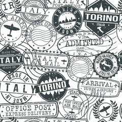 Turin Italy Stamps Background. City Stamp Vector Art. Postal Passport Travel. Design Set Pattern.