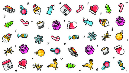 Abstract Doodle Elements Hand Drawn Collection Winter Sketch Vector Design Style Background Snowflake Snowman Santa Glove Christmas Toy Tree Illustration Cartoon Icons