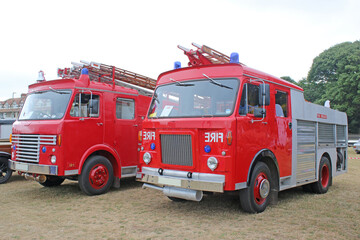 Fototapeta na wymiar Vintage red Fire Engines