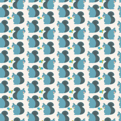 Vector simple geometric autumn squirrel kawaii pattern. Seamless scandinavian style design with stylized squirrel, berry and nut on neutral grey background. Perfect for fabric, nursery and home decor.