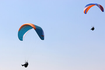 Paragliders flying wing in a blue sky	