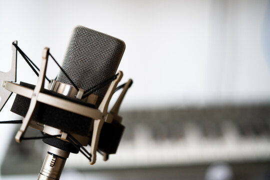 Profession Studio Recording Microphone In Cradle. Macro photography. High quality photo
