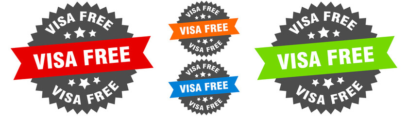 visa free sign. round ribbon label set. Seal