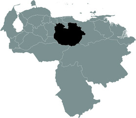 Black Location Map of the Venezuelan State of Guárico within Grey Map of Venezuela