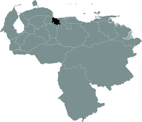 Black Location Map of the Venezuelan State of Carabobo within Grey Map of Venezuela
