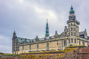External view of Kronborg castle (1690) in Helsingor, Denmark. Kronborg is one of the most important Renaissance castles in Northern Europe, known worldwide from Shakespeare's Hamlet.