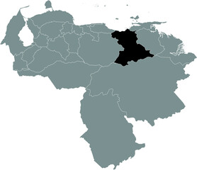 Fototapeta na wymiar Black Location Map of the Venezuelan State of Anzoátegui within Grey Map of Venezuela