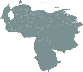Fototapeta na wymiar Grey Blank Flat States Map of the South American Country of Venezuela