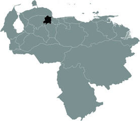 Black Location Map of the Venezuelan State of Yaracuy within Grey Map of Venezuela