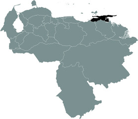 Black Location Map of the Venezuelan State of Sucre within Grey Map of Venezuela