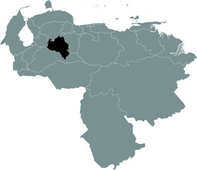 Black Location Map of the Venezuelan State of Portuguesa within Grey Map of Venezuela