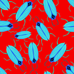 Fototapeta na wymiar Creative seamless pattern with colorful hand drawn beetles. Colorful print for any design. 