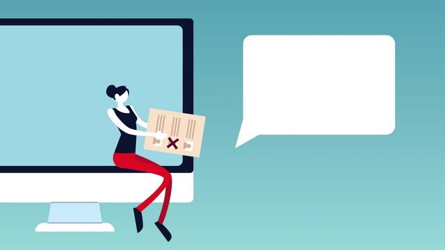 election day democratic animation with woman lifting voting card in desktop