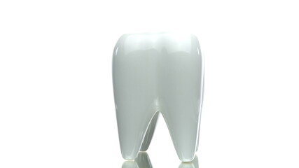 Large healthy looking ceramic 3D tooth model rotating isolated on white background. Oral care, personal hygiene, oral cavity, dental equipment, morning routine. Copy text space, dental poster concept