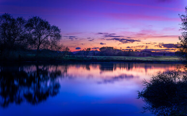 Vibrant Sunset Over Rive Wye, Glasbury Wales